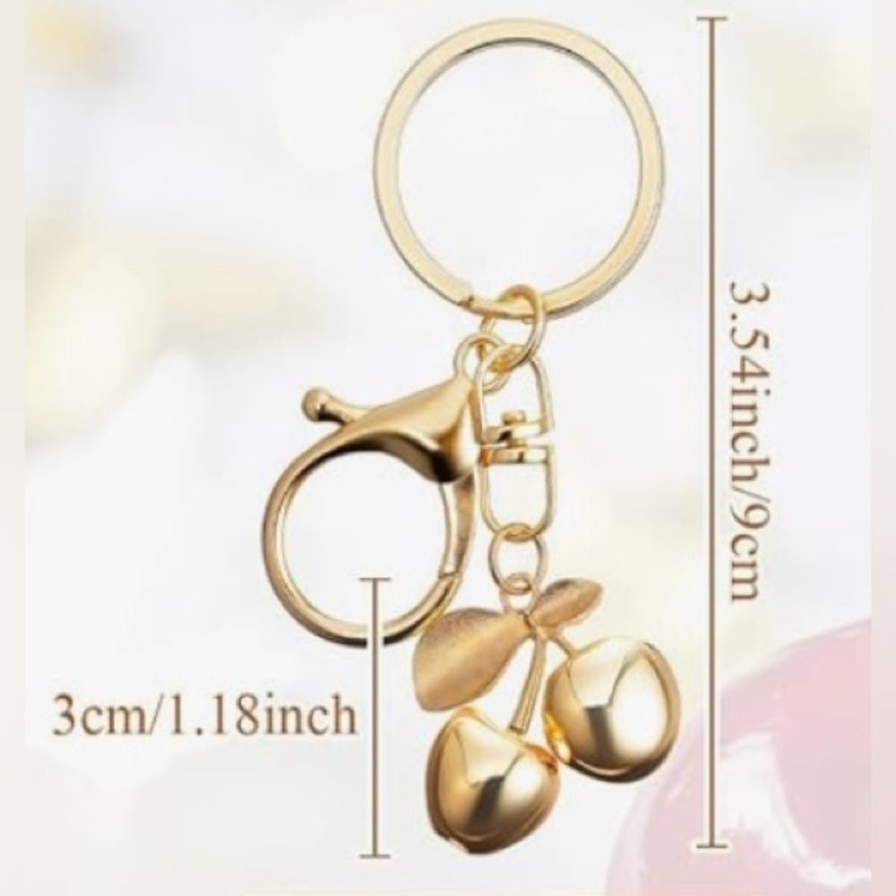 QTY 3 Gold Cherry Keychain Bag Charm Jewelry Accessories NEW - Picture 3 of 5